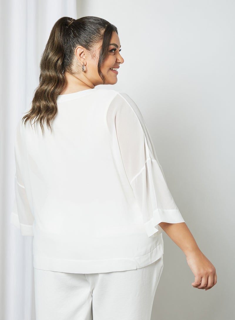 Violeta By Mango - Plus Size V-Neck Top Off-White - Image 1