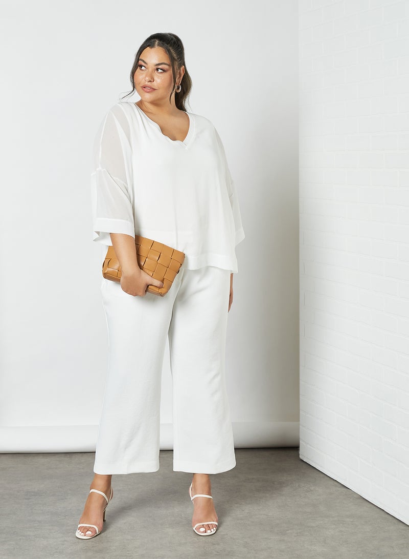 Violeta By Mango - Plus Size V-Neck Top Off-White - Image 1