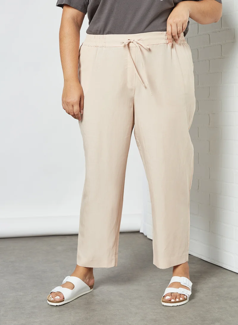 Violeta By Mango Plus Size Drawstring Waist Pants Pastel Pink