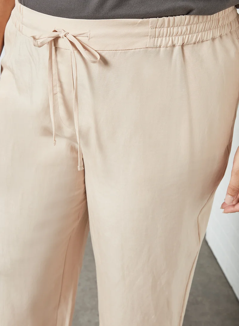 Violeta By Mango Plus Size Drawstring Waist Pants Pastel Pink