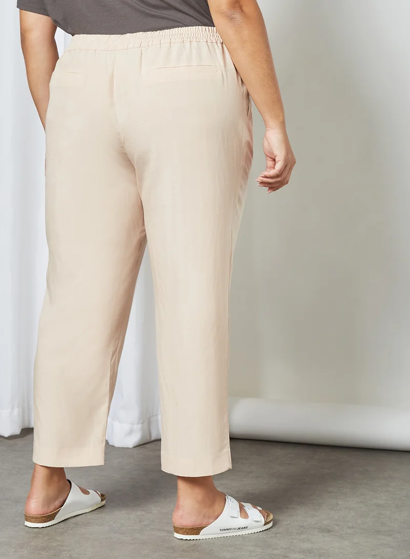 Violeta By Mango Plus Size Drawstring Waist Pants Pastel Pink