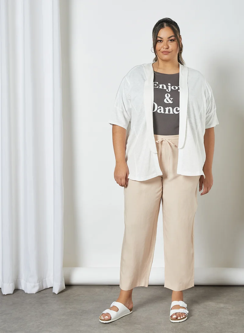 Violeta By Mango Plus Size Drawstring Waist Pants Pastel Pink