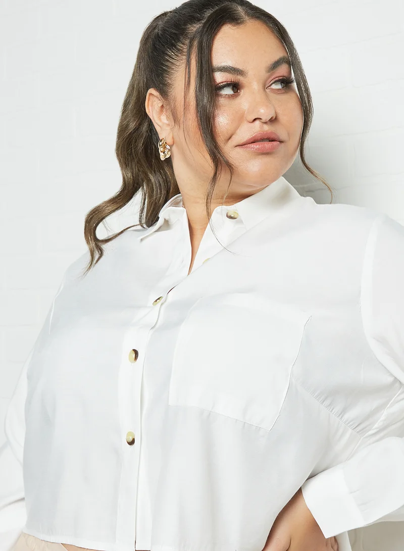 Violeta By Mango Plus Size Crop Shirt White
