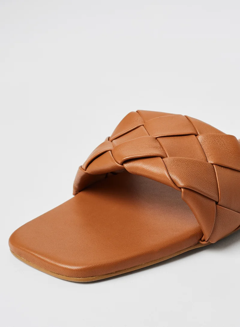 VERO MODA Leather Flat Sandals Brown