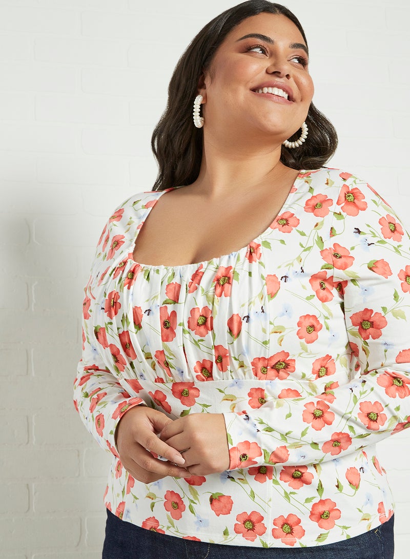 Plus Size Floral Print Top White - v1622950537/N41786503V_4