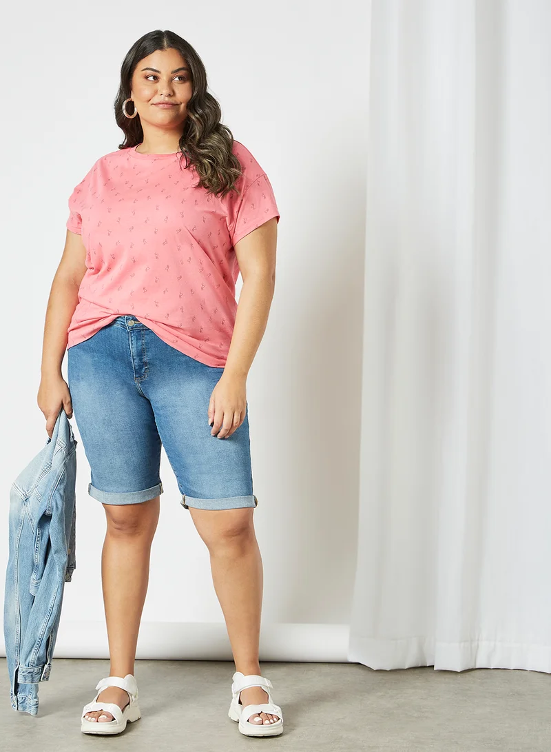 Violeta By Mango Plus Size Slim Fit Denim Shorts Blue