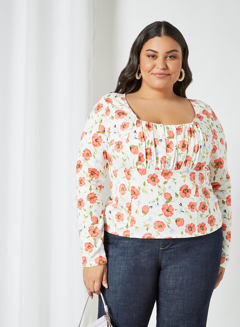 Plus Size Floral Print Top White - v1622950538/N41786503V_1