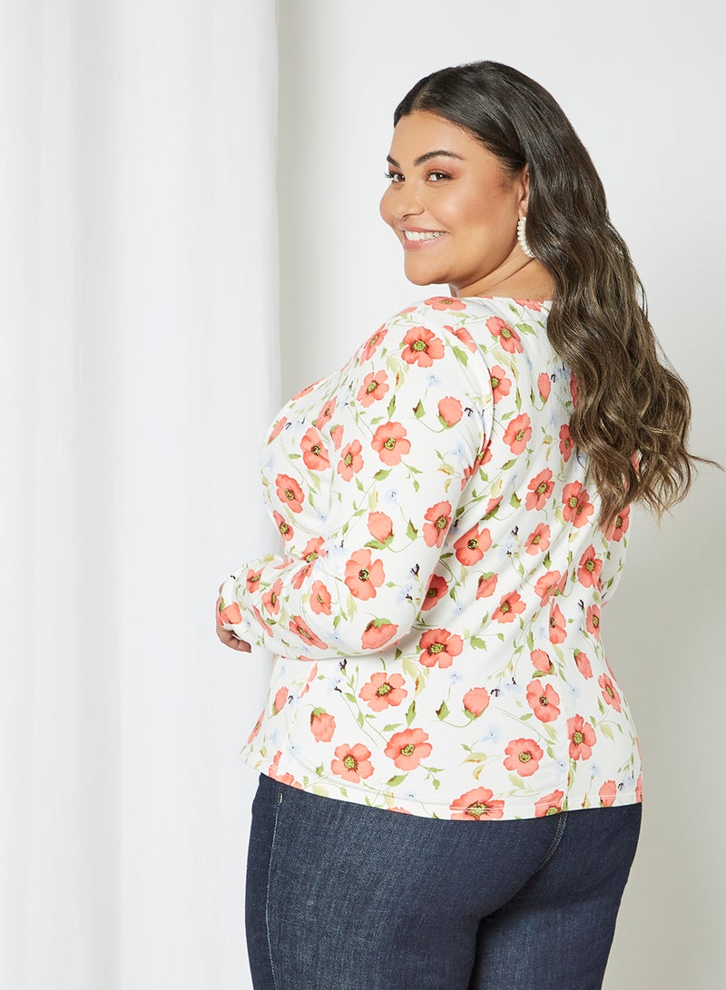 Plus Size Floral Print Top White - v1622950538/N41786503V_2