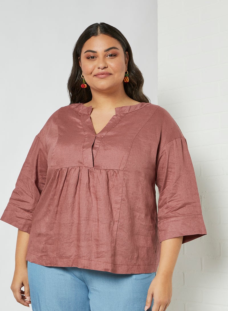 Violeta By Mango - Plus Size Linen Top Dusty Pink - Image 1