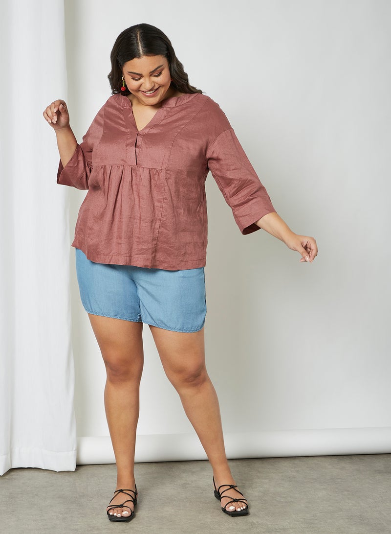 Violeta By Mango - Plus Size Linen Top Dusty Pink - Image 1