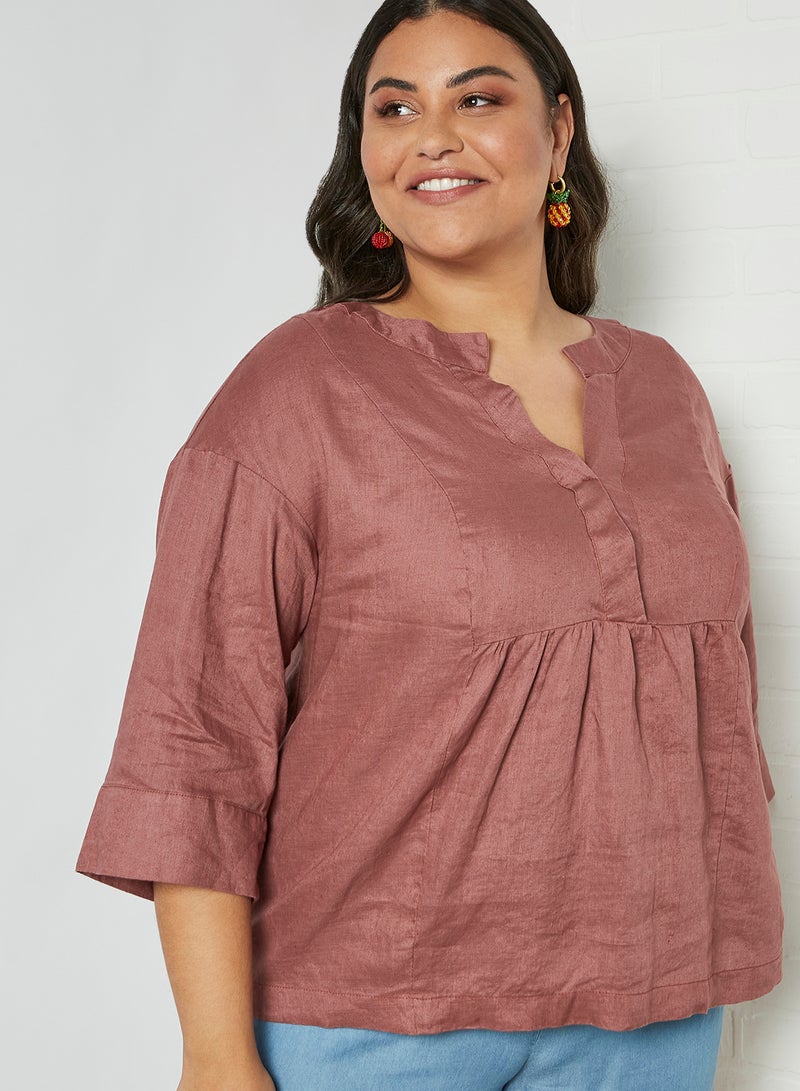 Violeta By Mango - Plus Size Linen Top Dusty Pink - Image 1