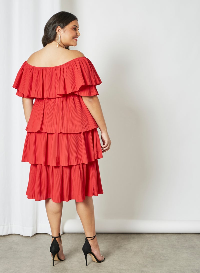 Violeta By Mango Plus Size Layered Ruffle Dress Red  - Image 2