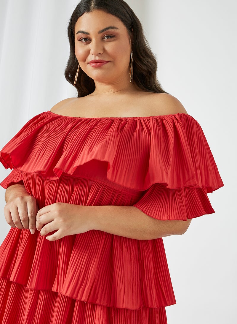 Violeta By Mango Plus Size Layered Ruffle Dress Red  - Image 4