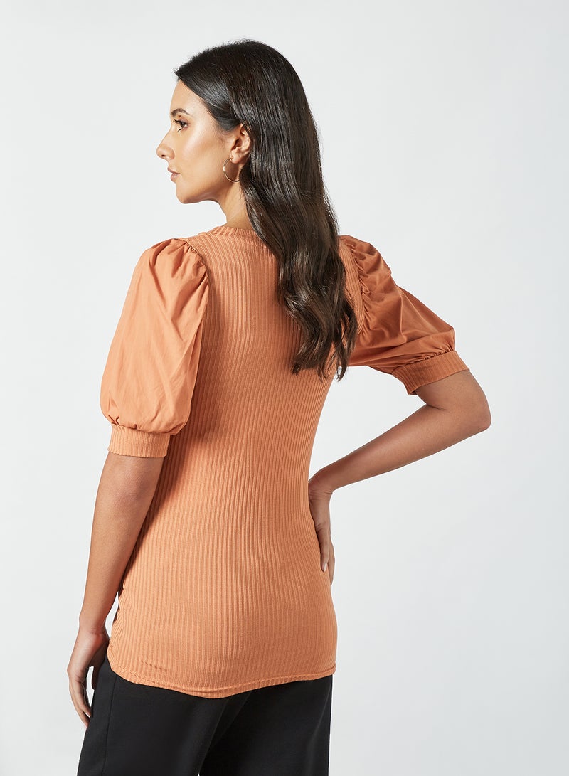 Mamalicious - Puffed Sleeve Maternity Top Orange - Image 1