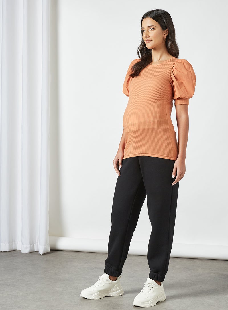 Mamalicious - Puffed Sleeve Maternity Top Orange - Image 1