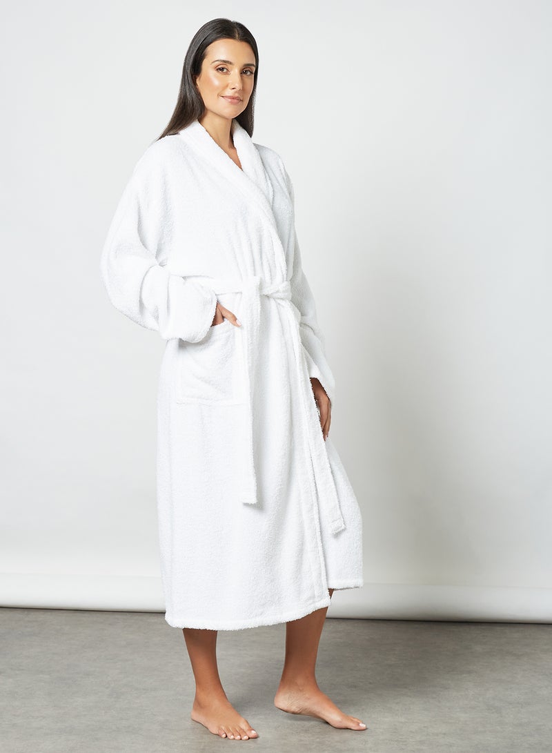 Noon East - Bathrobe - 380 GSM 100% Cotton Terry Silky Soft Spa Quality Comfort - Shawl Collar & Pocket - White Color - 1 Piece White L/XL - Image 1