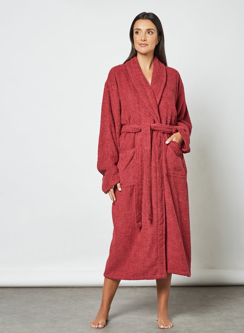Noon East - Bathrobe - 380 GSM 100% Cotton Terry Silky Soft Spa Quality Comfort - Shawl Collar & Pocket - Garnet Color - 1 Piece Garnet S/M - Image 1