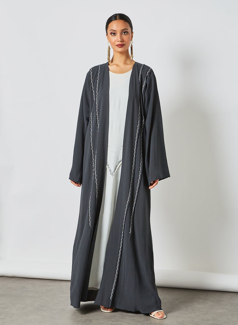 Bousni Comfortable Stylish Abaya Grey/White  - Image 1