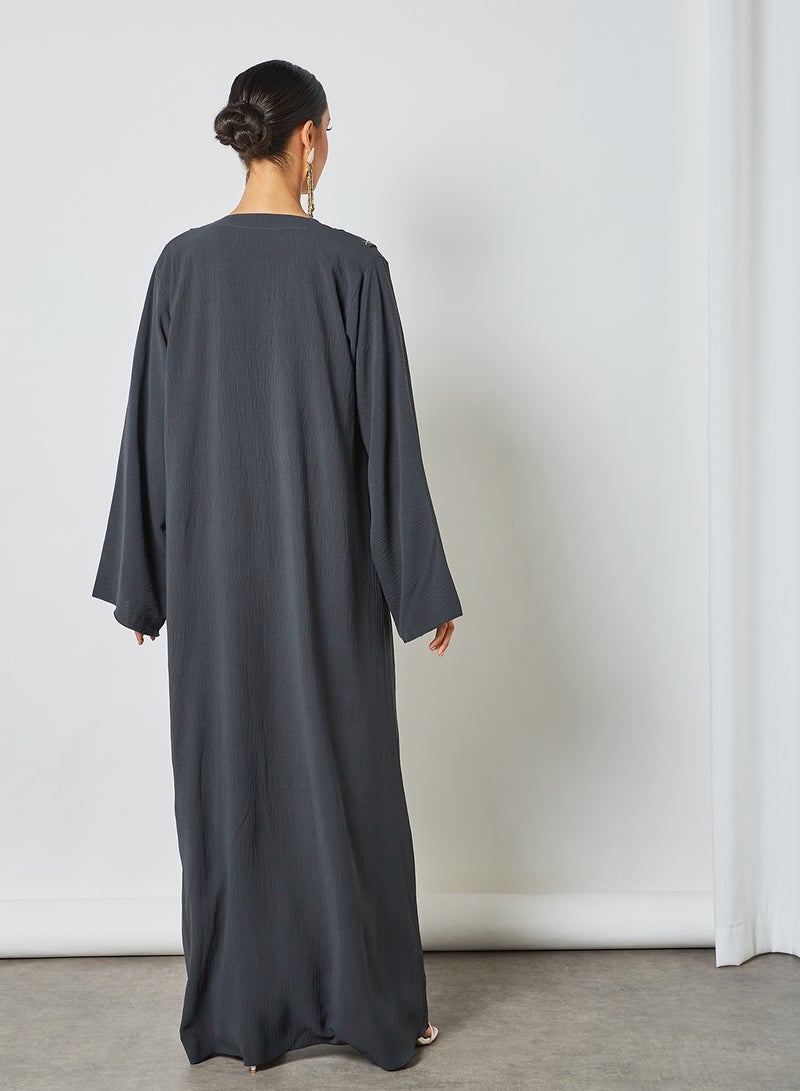 Bousni Comfortable Stylish Abaya Grey/White  - Image 2