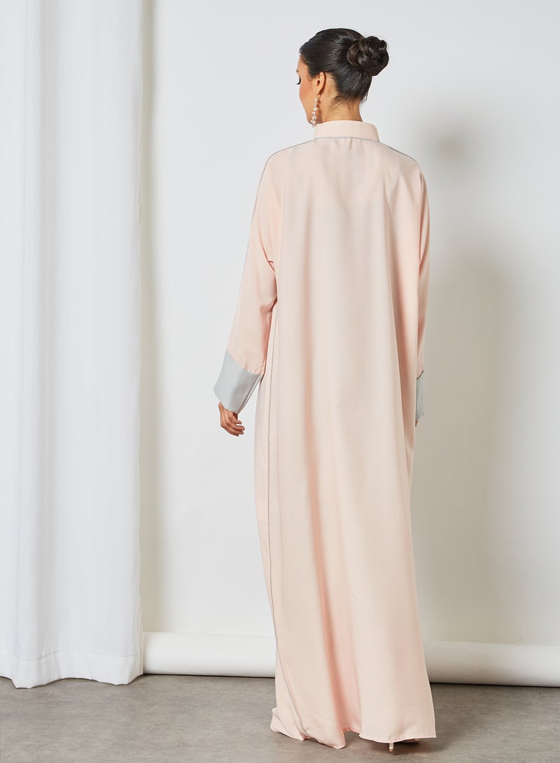 SIVVI for HANIYA Contrast Piping Zipper Abaya Light Pink  - Image 4