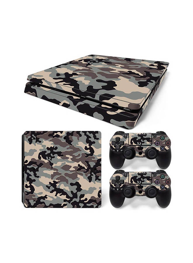 Vinyl Decal - Console And Controller Sticker Set For PlayStation 4 Slim Brown Camouflage - Image 1