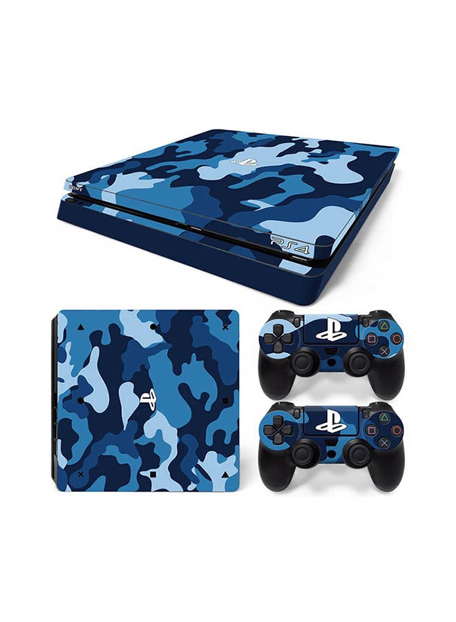 Vinyl Decal Console And Controller Sticker Set For PlayStation 4 Slim Blue Camouflage
