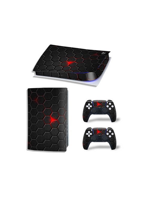 Console And Controller Sticker Set For PlayStation 5 Digital Version Black Red