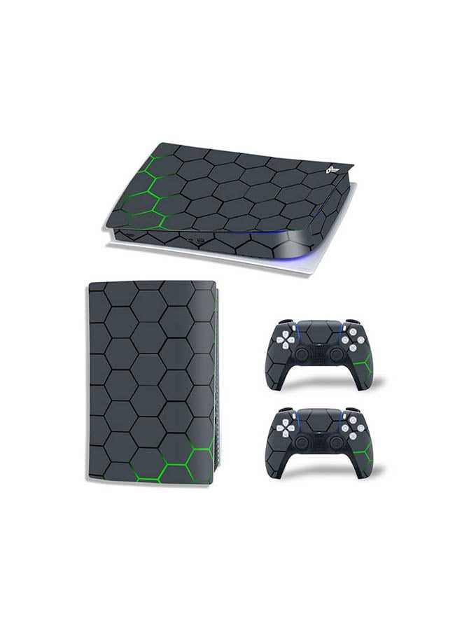 Console And Controller Sticker Set For PlayStation 5 Digital Version Grey Green