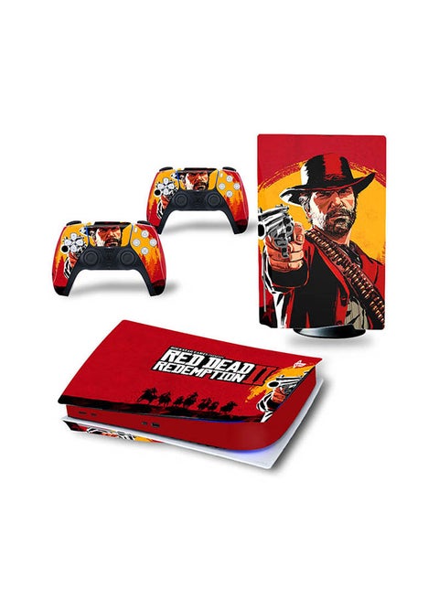 Console And Controller Sticker Set For PlayStation 5 Disc Version Red Dead