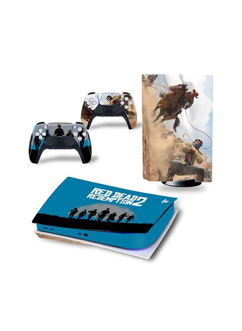 Console And Controller Sticker Set For PlayStation 5 Disc Version Red Dead