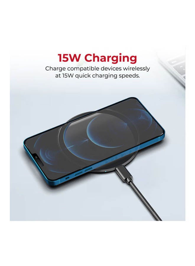 PROMATE - Ultra-Slim 15W Fast Wireless Charging Pad For iPhone 12/12 Pro Max, AirPods Pro, Galaxy S21, Buds Pro, Buds Live, AuraPad15W Black - Image 1