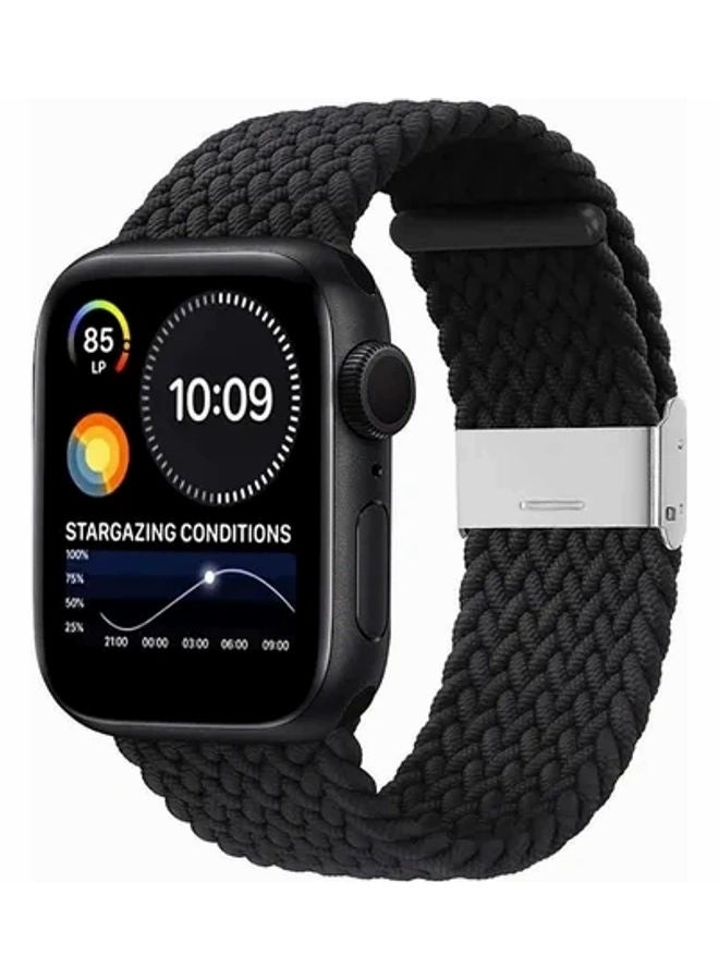 MOCOM Adjustable Braided Elastic Loop Wristband with Buckles For iWatch Series 6/SE/5/4/3/2/1 44-42mm Black  - Image 1