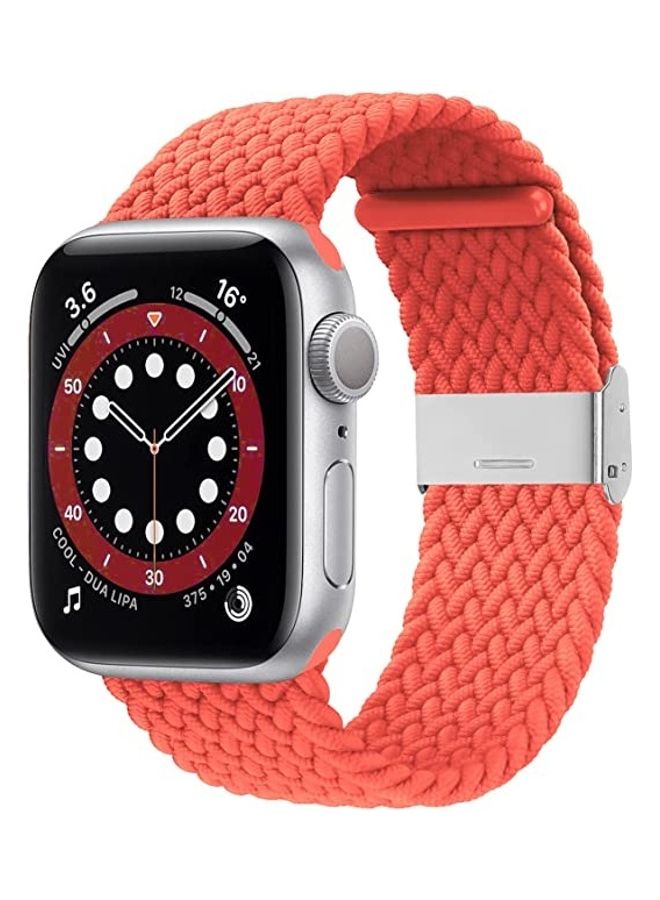 MOCOM Adjustable Braided Elastic Loop Wristband with Buckles For iWatch Series 6/SE/5/4/3/2/1 44-42mm Orange  - Image 1