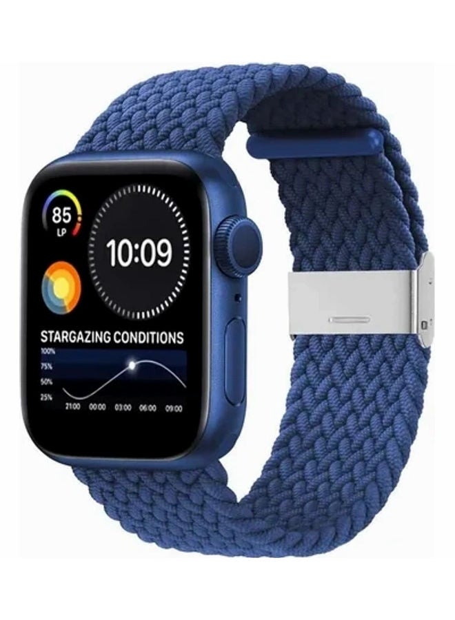 MOCOM Adjustable Braided Elastic Loop Wristband with Buckles For iWatch Series 6/SE/5/4/3/2/1 40-38mm Blue  - Image 1