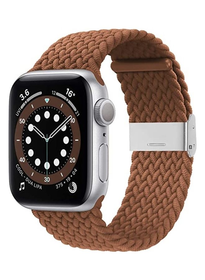 MOCOM Adjustable Braided Elastic Loop Wristband with Buckles For iWatch Series 6/SE/5/4/3/2/1 44-42mm Brown - Image 1