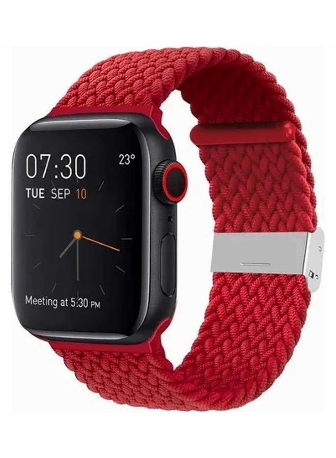 Adjustable Braided Elastic Loop Wristband with Buckles For iWatch Series 6/SE/5/4/3/2/1 44-42mm Red - v1622957607/N47989818A_1