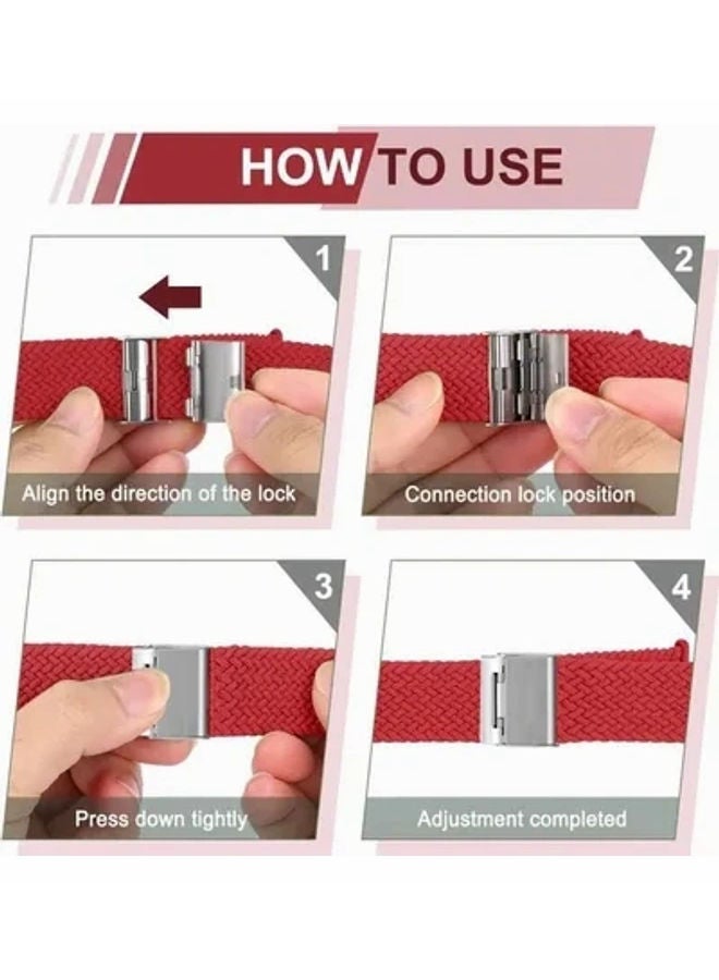موكوم سوار معصم قابل للتعديل بحلقة مطاطية مضفرة مع أبازيم لساعة آي ووتش سيريز 6/SE/5/4/3/2/1 مقاس 44-42 مم أحمر - Image 2