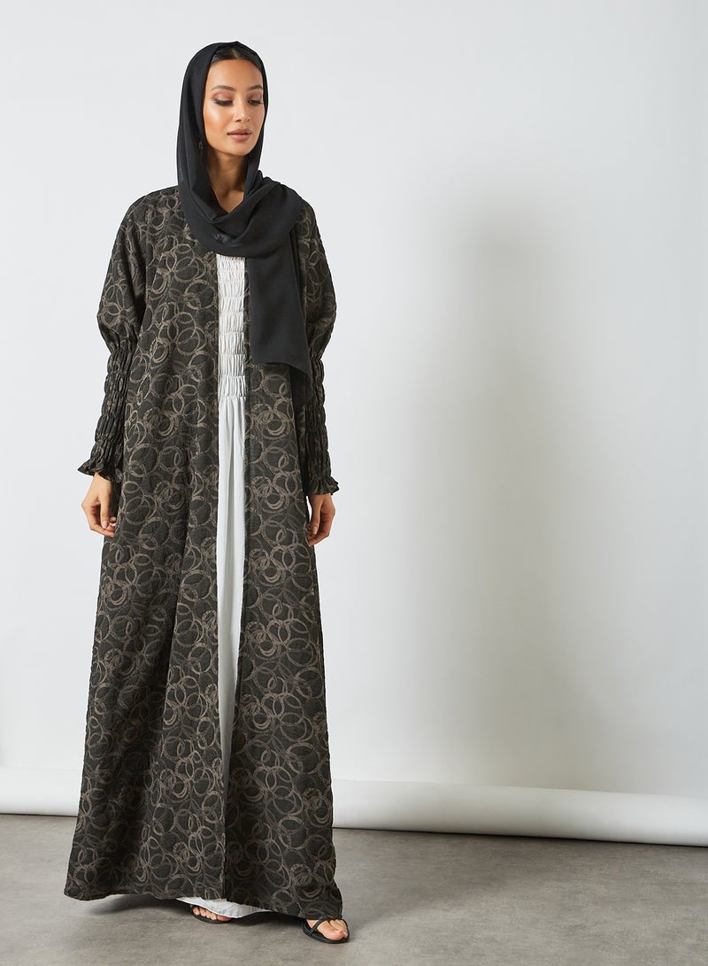Bousni Embroidered Bisht Abaya Brown/Beige  - Image 1