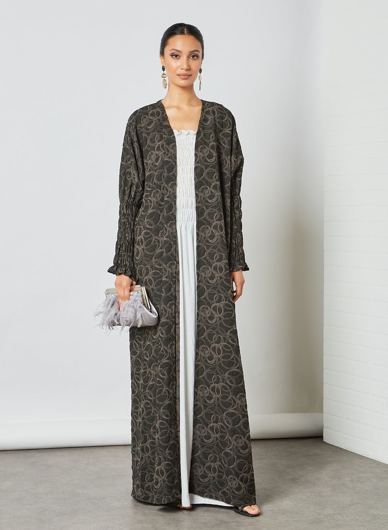 Bousni Embroidered Bisht Abaya Brown/Beige  - Image 3