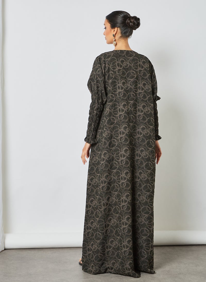 Bousni Embroidered Bisht Abaya Brown/Beige  - Image 4