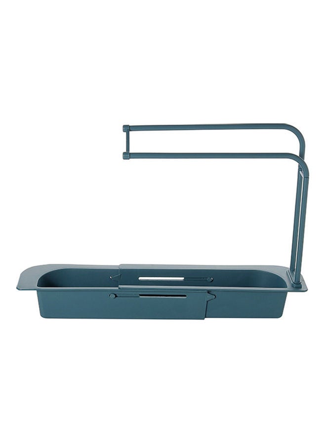Adjustable Kitchen Soap Drain Storage Rack Tray Blue 10x38x6cm  - Image 1