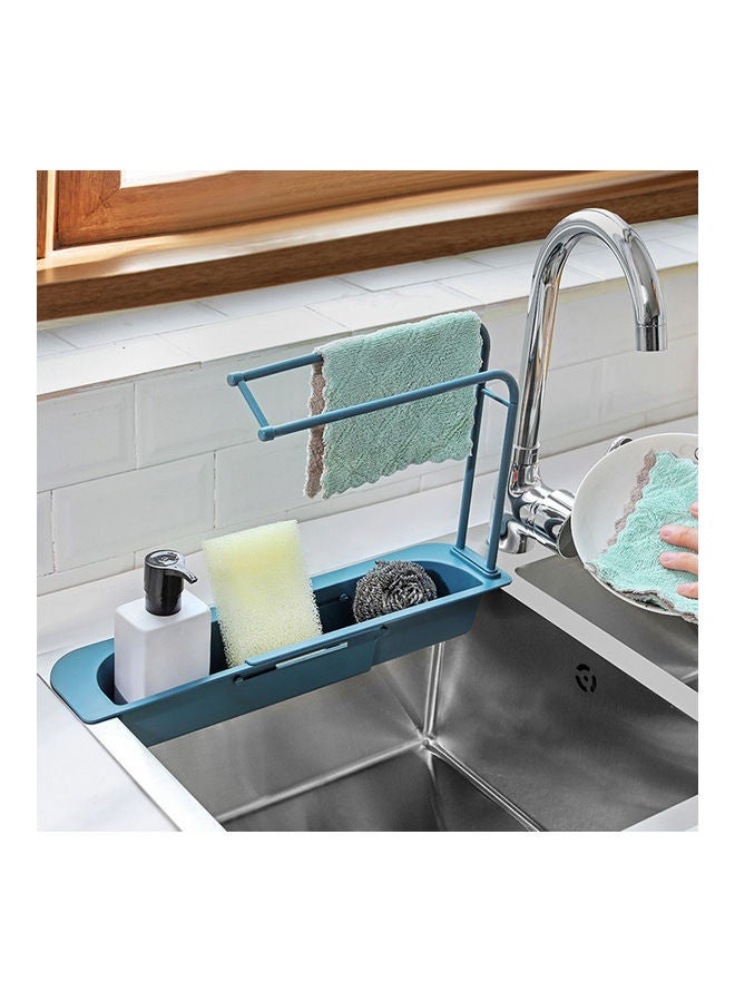 Adjustable Kitchen Soap Drain Storage Rack Tray Blue 10x38x6cm  - Image 3