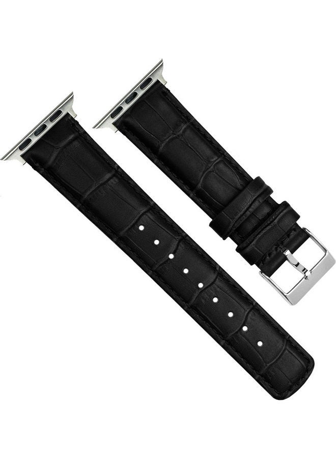 MOCOM - Leather Replacement Band With Buckles For Apple Watch Series 6/SE/5/4/3/2/1 Crocodile Black - Image 1