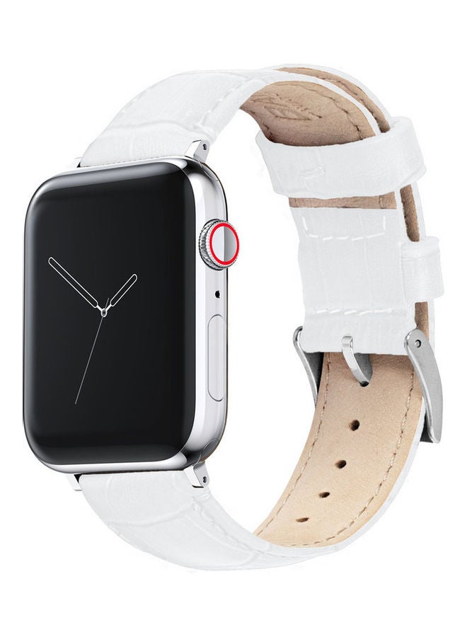 MOCOM Leather Replacement Band With Buckles For Apple Watch Series 6/SE/5/4/3/2/1 Crocodile White - Image 2