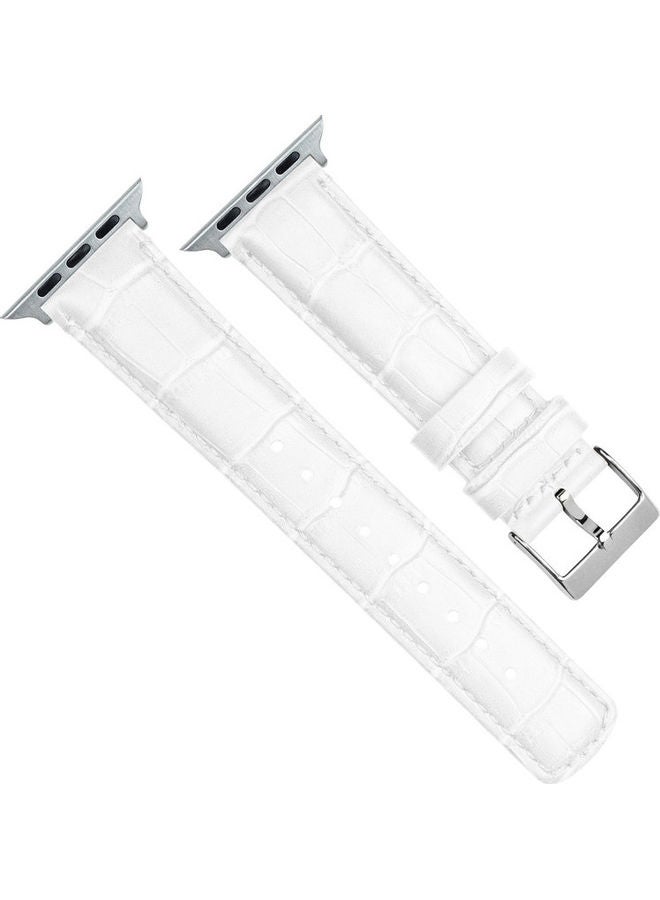 MOCOM Leather Replacement Band With Buckles For Apple Watch Series 6/SE/5/4/3/2/1 Crocodile White - Image 1