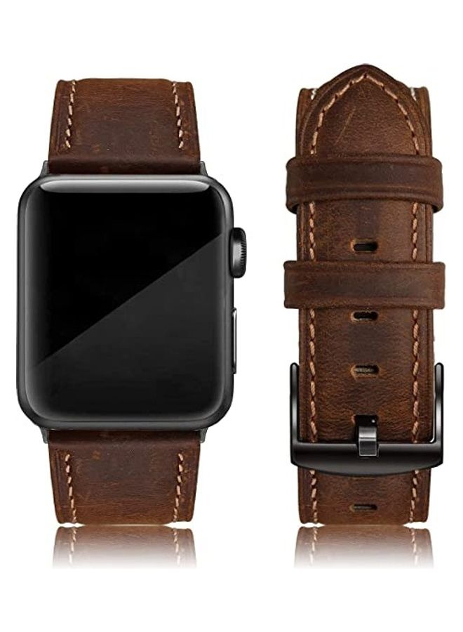 MOCOM - Leather Replacement Band With Buckles For Apple Watch Series 6/SE/5/4/3/2/1 Coffee - Image 1