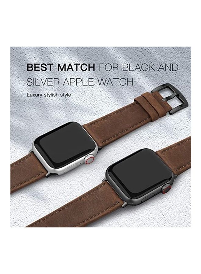 MOCOM - Leather Replacement Band With Buckles For Apple Watch Series 6/SE/5/4/3/2/1 Coffee - Image 1