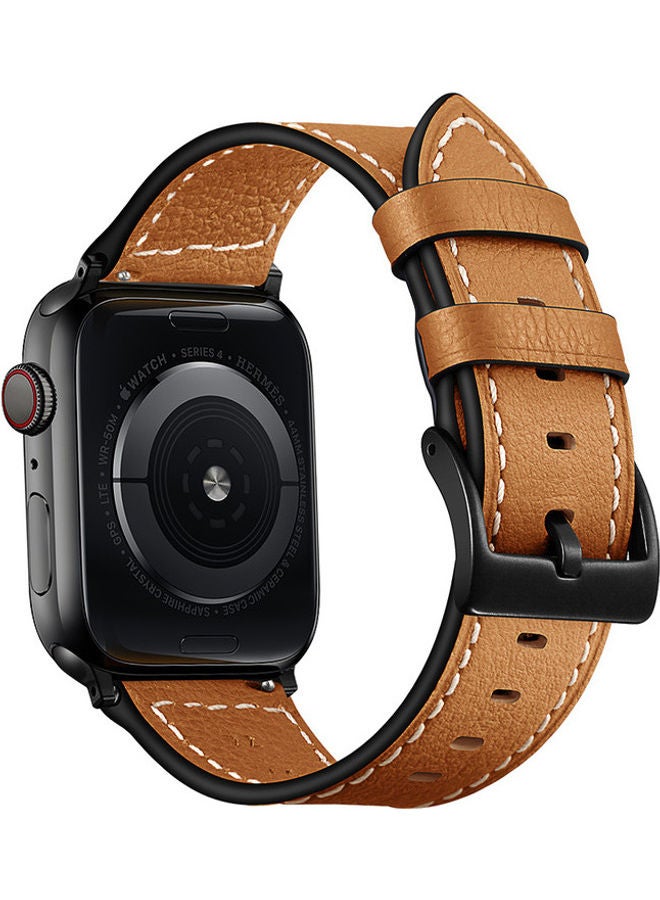 MOCOM - Leather Replacement Band With Buckles For Apple Watch Series 6/SE/5/4/3/2/1 Brown - Image 1