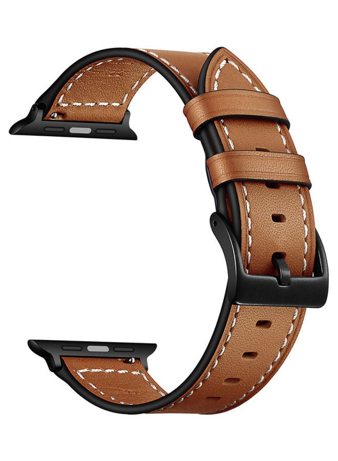 MOCOM - Leather Replacement Band With Buckles For Apple Watch Series 6/SE/5/4/3/2/1 Brown - Image 1