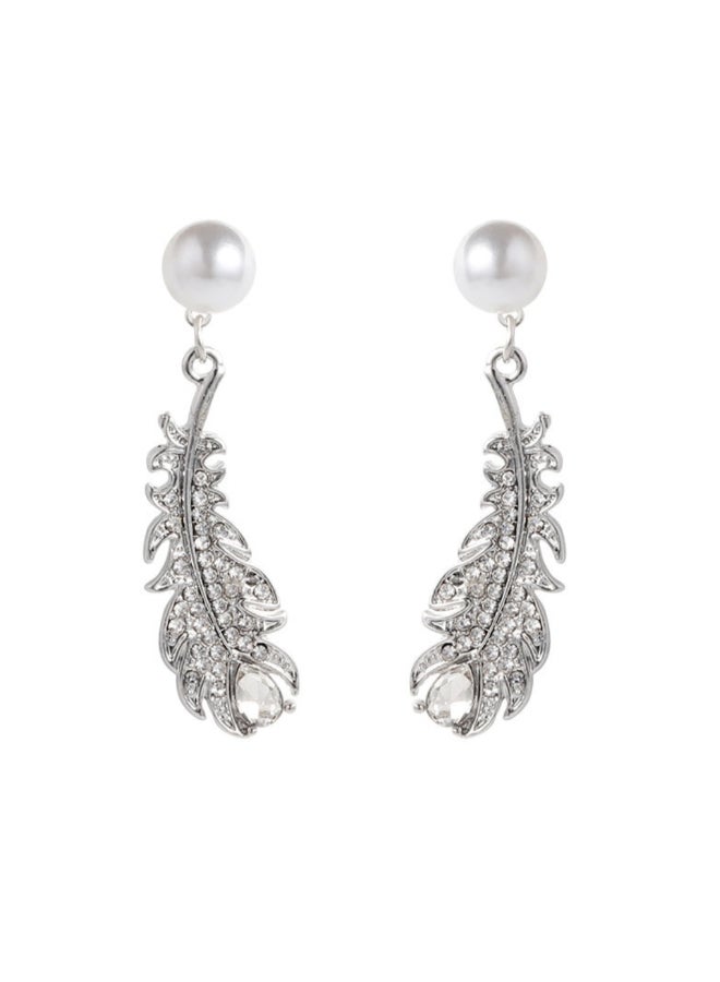 J.J Hand made Pearl Feather Shaped Earrings - Image 1